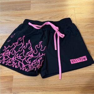 Kill Crew Women's Athletic Shorts with Pink Flame Design